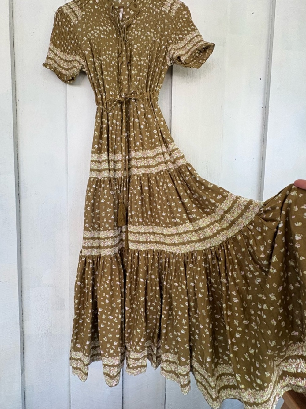 Free People Olive Brown Floral Tiered Maxi Dress